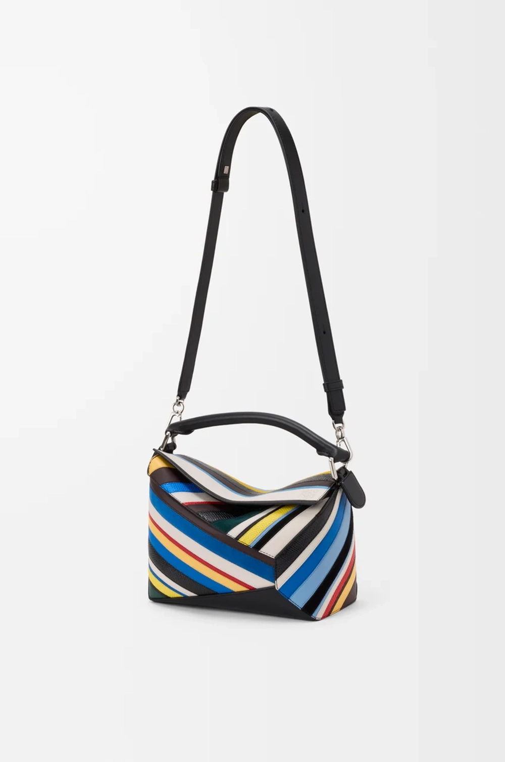 Loewe Сумка Stripes Small Puzzle Edge из телячьей кожи наппа, замши и кожи ящерицы, разноцветный