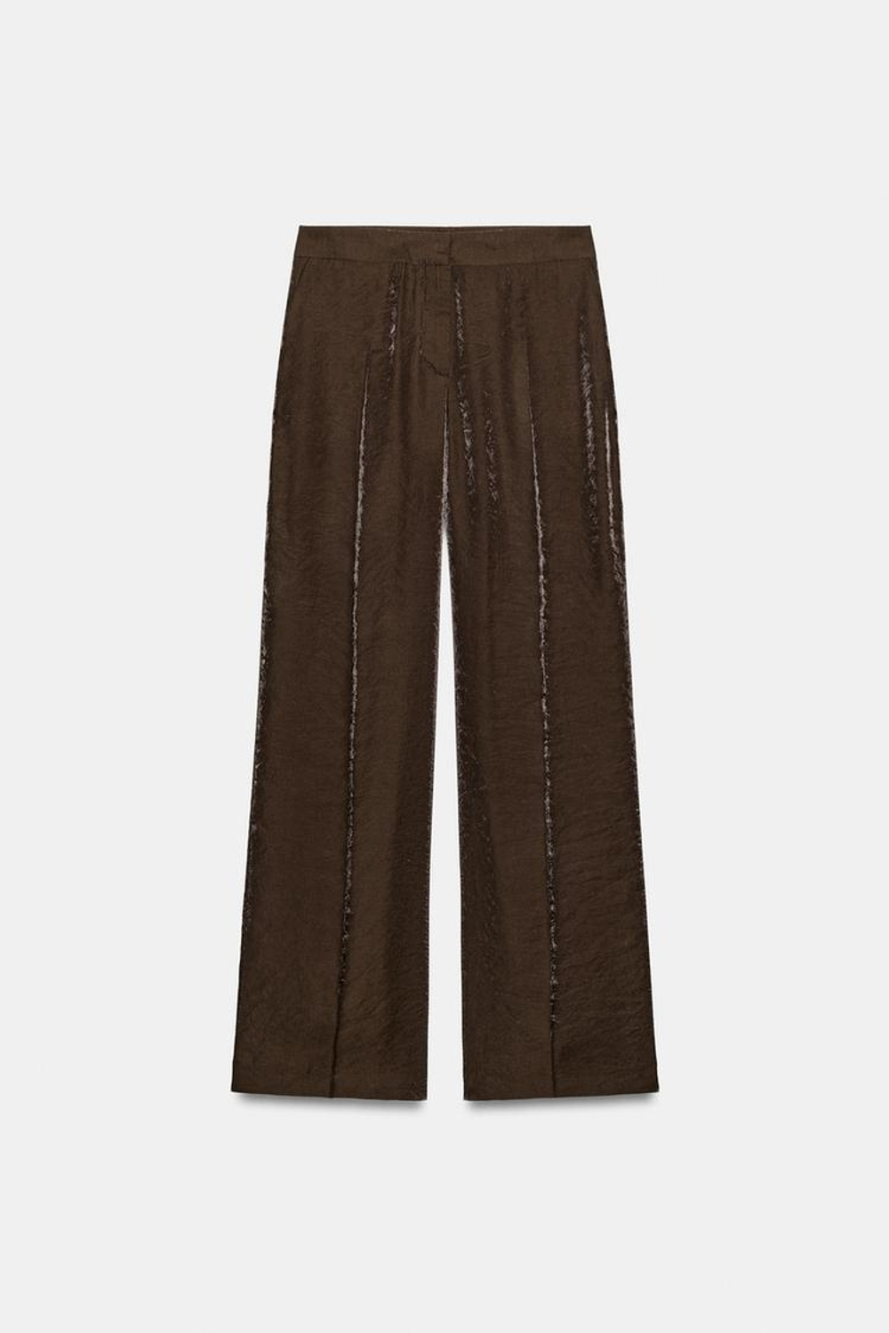 ZARA БРЮКИ ПРЯМОГО КРОЯ С БЛЕСКОМ, КОРИЧНЕВЫЙ