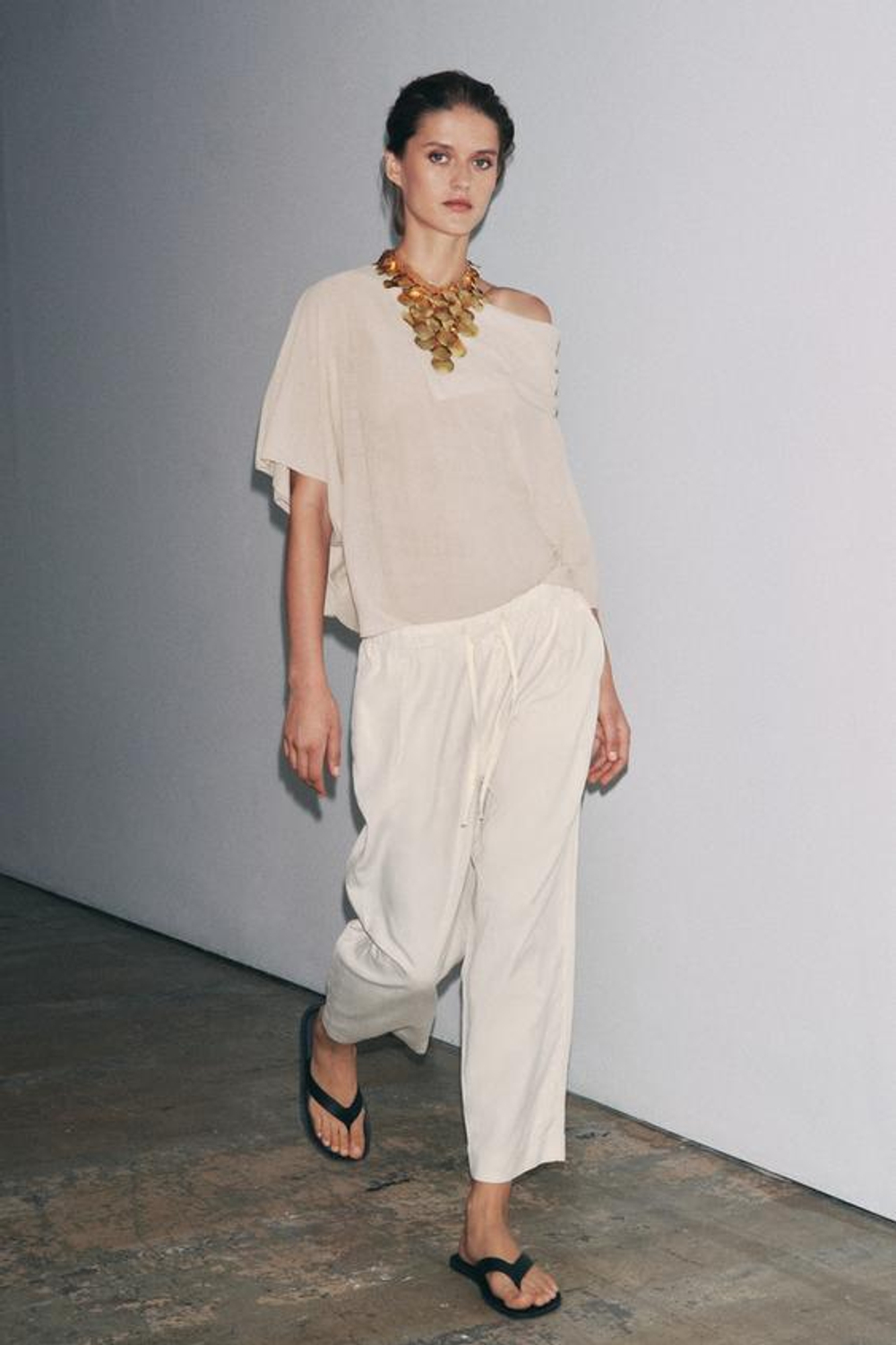 ZARA БРЮКИ-ДЖОГГЕРЫ WIDE LEG — ZW COLLECTION, ЭКРЮ