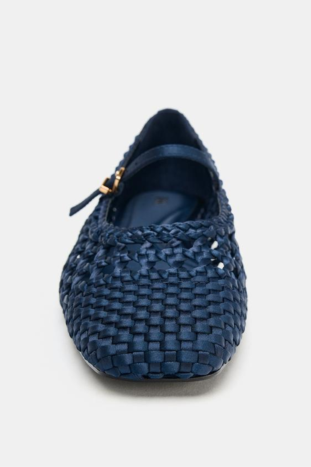 ZARA ПЛЕТЕНЫЕ БАЛЕТКИ С ПРЯЖКОЙ, СИНИЙ