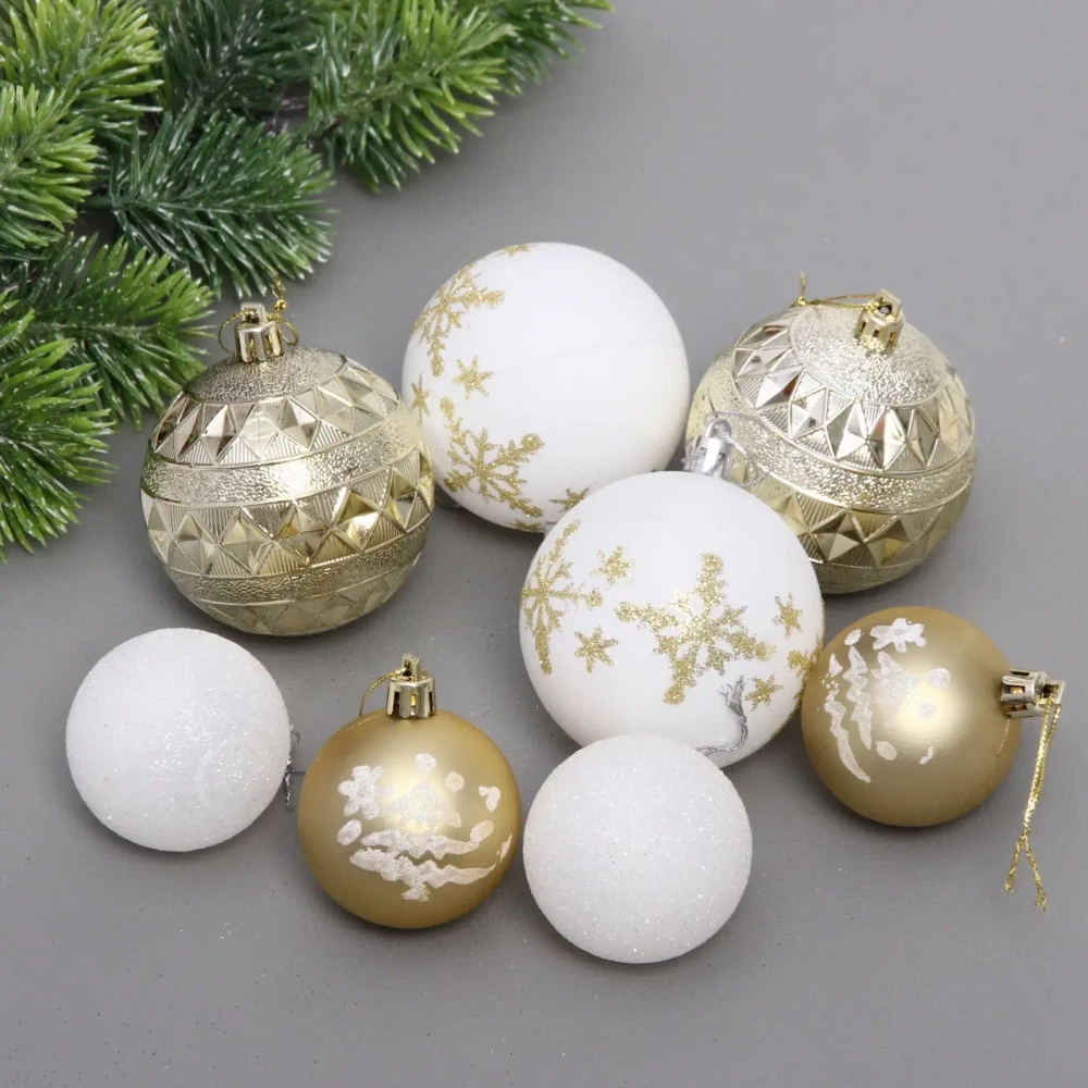Набор шаров «Snow shine» 7 см + 5 см (24 предмета), Золото/Белый