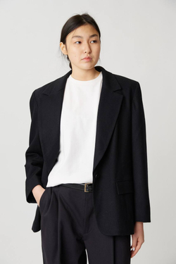 Винтажный объемный жакет из черной шерсти