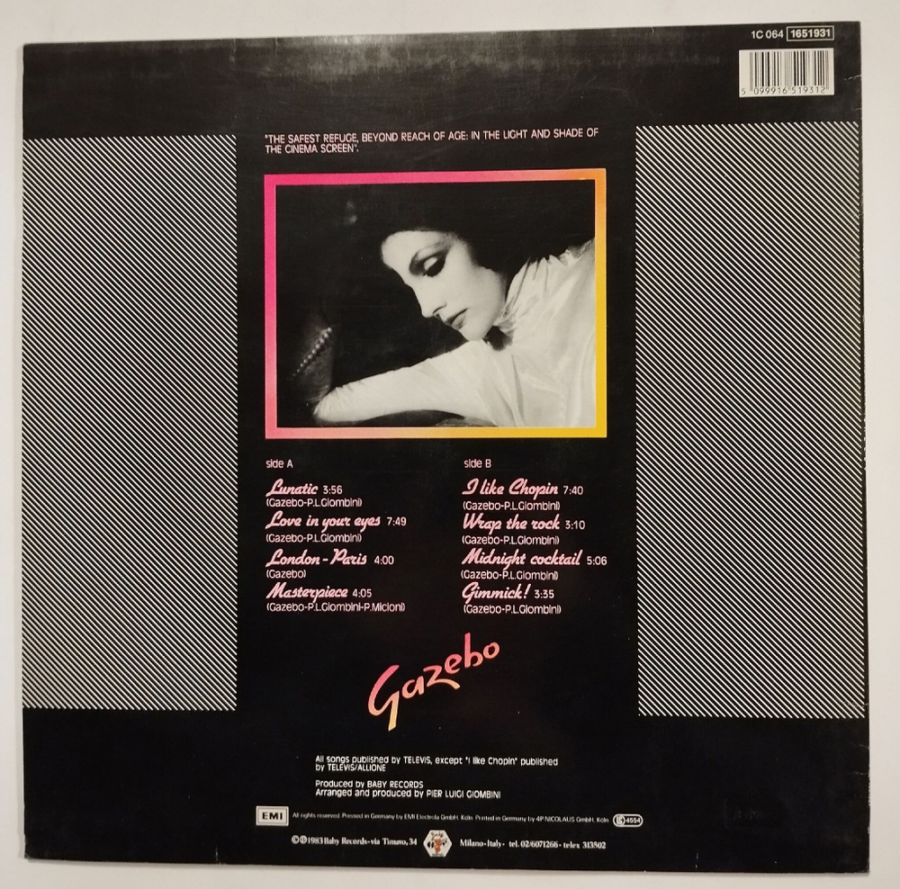 Винтажная виниловая пластинка LP Gazebo I Like Chopin (Germany 1983)