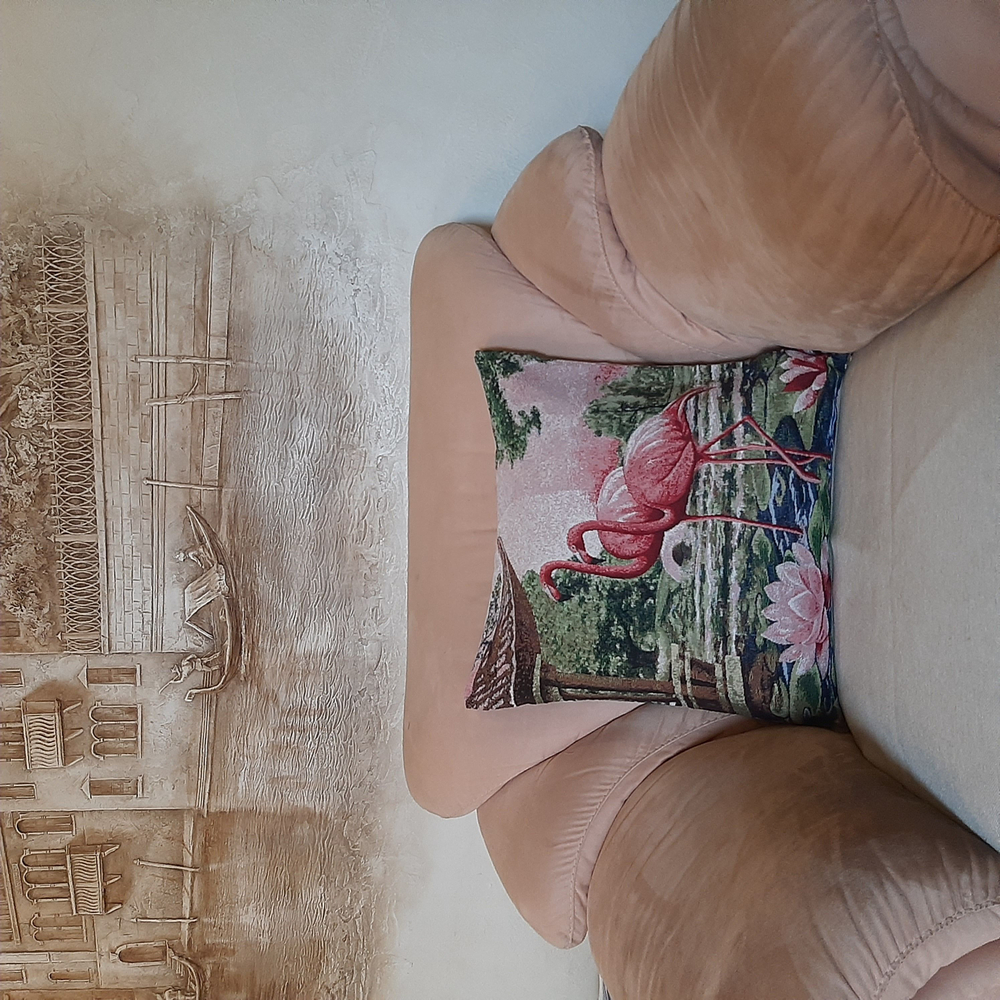 Декоративный гобеленовый чехол для интерьерной подушки Розовый фламинго 47*47