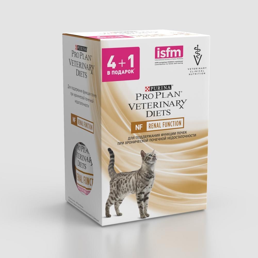 PVD 5*85г Консервы для взрослых кошек при болезнях почек NF с курицей и лососем ПРОМОПАК 4+1