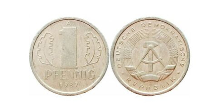 Германия - ГДР 1 пфенниг 1987 год