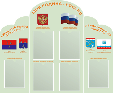 Патриотический фигурный стенд Моя Родина - Россия. Любимый город Приозерск. Ленинградская область с карманами А4 1500001261