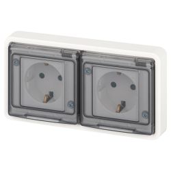 Розетка ЭРА Эксперт 11-2524-01 2х2P+E гориз. IP55, шторки, 16A-250В, СУ, белый | Эра Эксперт