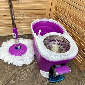 Швабра и ведро со Стальной педалью для отжима и полоскания Spin Mop 9 литров Фиолетовая