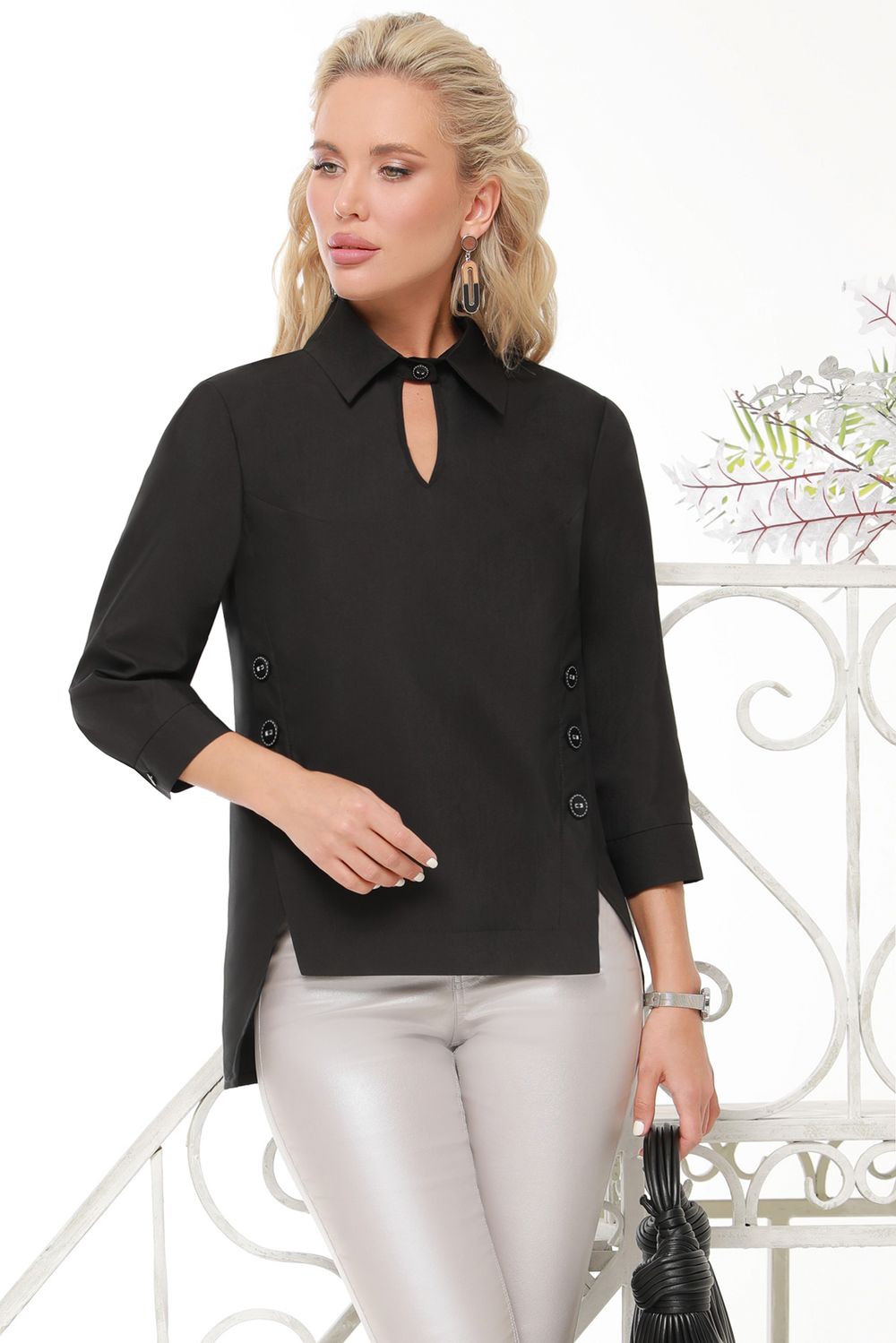 Блузка черная с декоративными пуговицами DStrend (Акция)