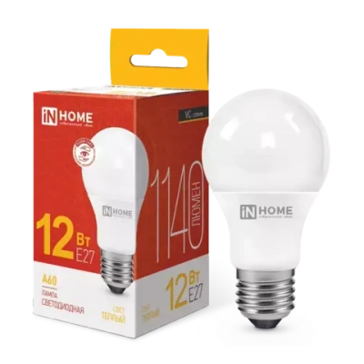 Лампа светодиодная LED-A60-VC 12Вт 230В Е27 3000К ТЕПЛЫЙ 1140Лм IN HOME