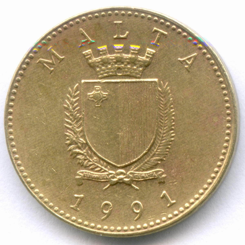 1 цент 1991 год. Мальта. Куница. Никелевая латунь, диаметр 18 мм. VF