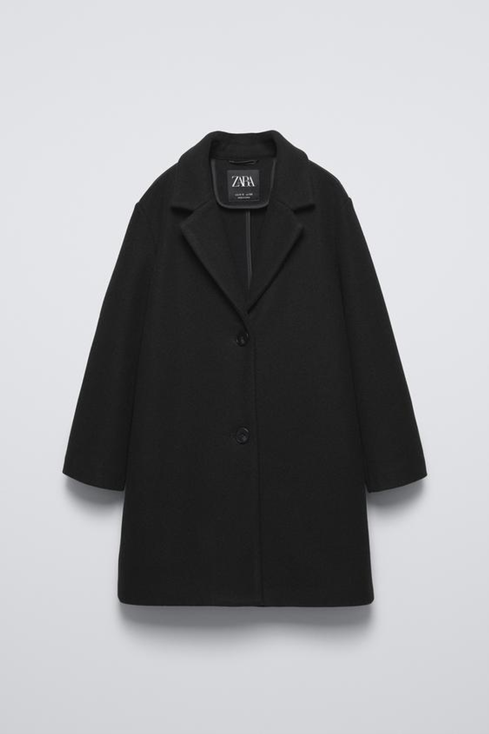 ZARA ДЛИННОЕ ОДНОТОННОЕ ПАЛЬТО, ЧЕРНЫЙ