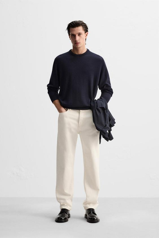 ZARA СВИТЕР ИЗ МЕРИНОСОВОЙ ШЕРСТИ, МОРСКОЙ СИНИЙ