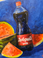 Картина авторская маслом на холсте 33х41 см на стену для интерьера "Натюрморт с арбузом"