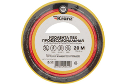 Профессиональная изолента ПВХ KRANZ 0,18х19 мм, 20 м, желтая KR-09-2802