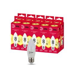 Набор 10 штук лампочки ЭРА RED LINE LED B35-8W-827-E27 R светодиодные (EC) Е14 / E14 8Вт свеча теплый белый свет