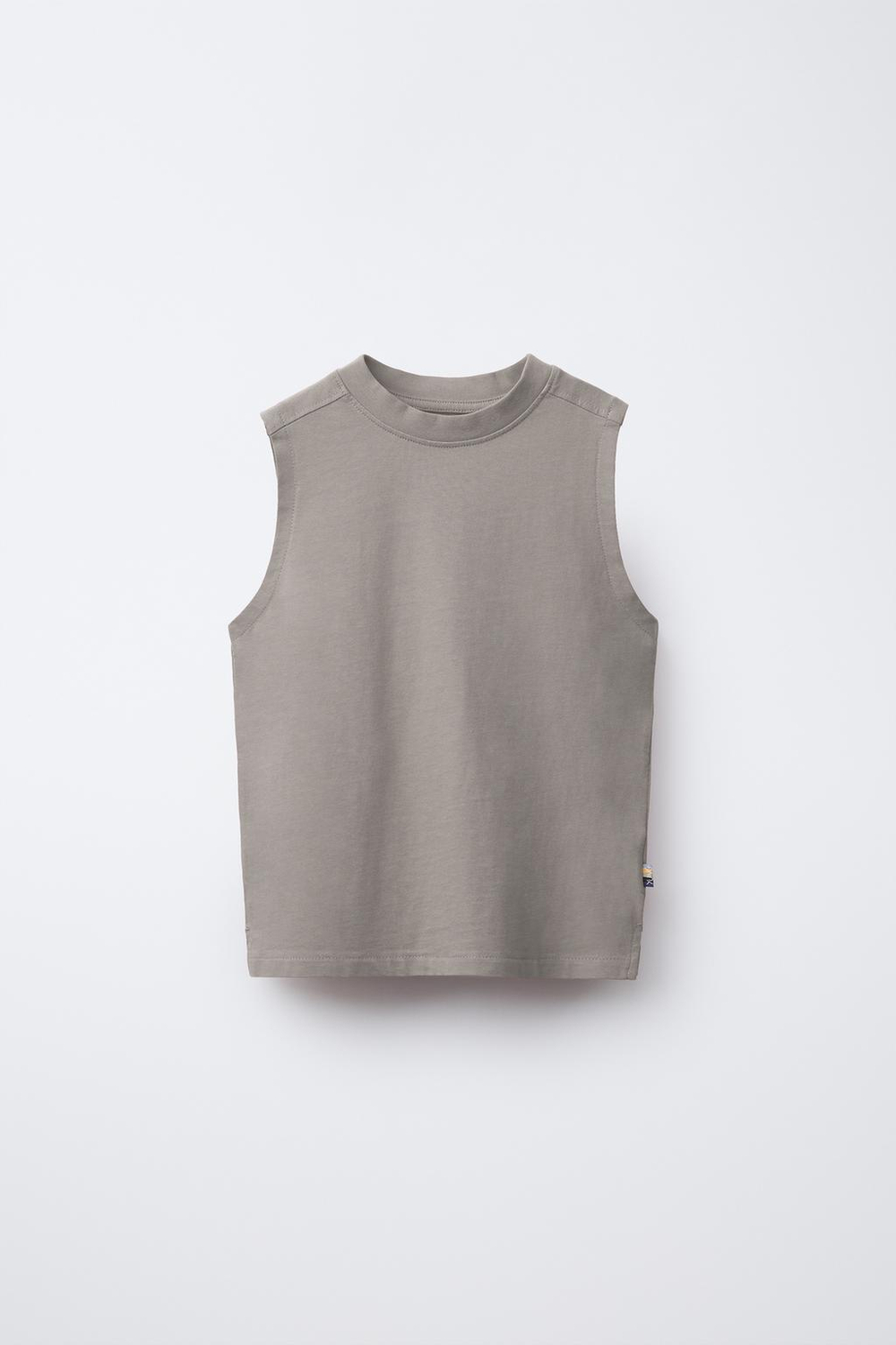 ZARA ОДНОТОННАЯ ФУТБОЛКА БЕЗ РУКАВОВ С НАШИВКОЙ, СЕРО-КОРИЧНЕВЫЙ