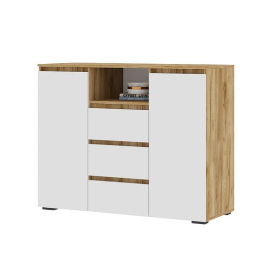 ХЕЛЕН КМ 01 Комод 1202ФАСАД БЕЛЫЙ/КОРПУС ДУБ КРАФТ ЗОЛОТО