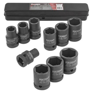 Набор головок ударных 10пр.1/2''(6-гран)(10,12,13,14,16,17,19,21,22,24,мм), в металл. кейсе FORCEKRAFT FK-4109-5MPB