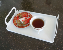 Поднос металлический прямоугольный с ручками, белый, 30х18 см