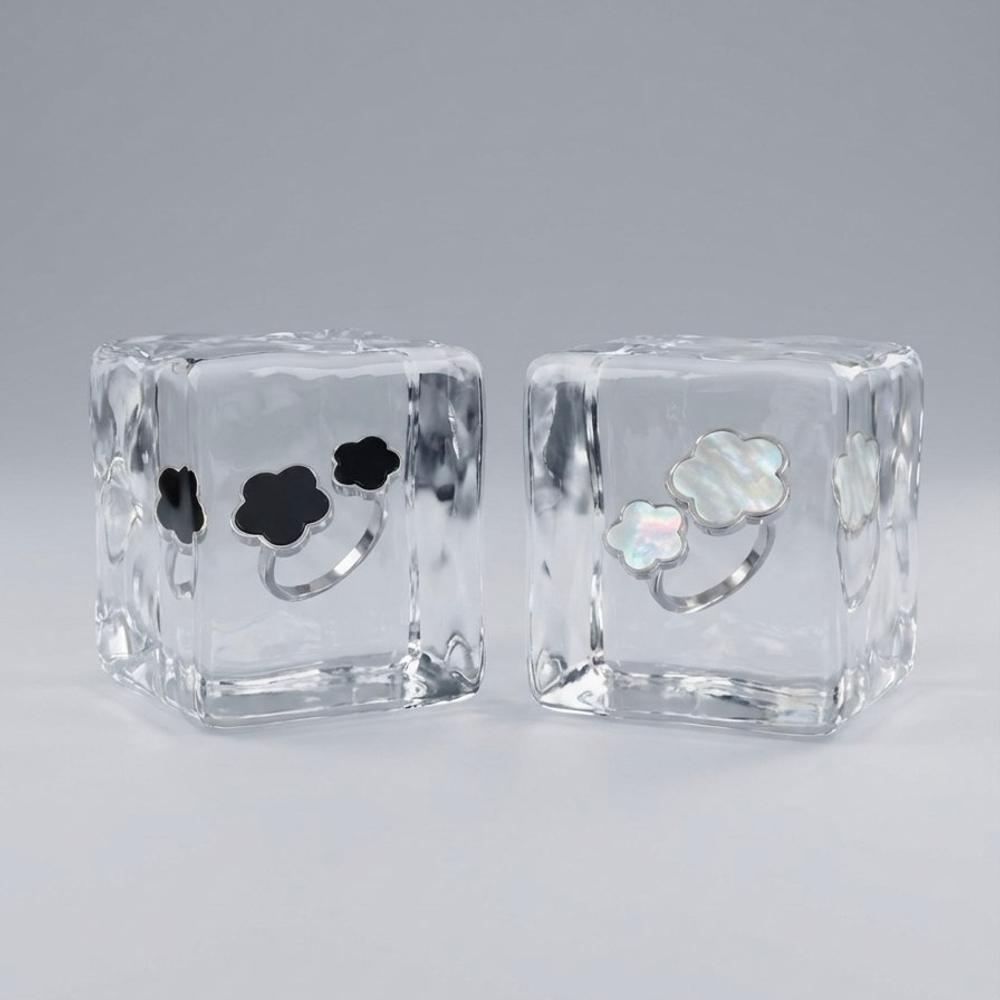 Кольцо Цветок двойной с ониксом