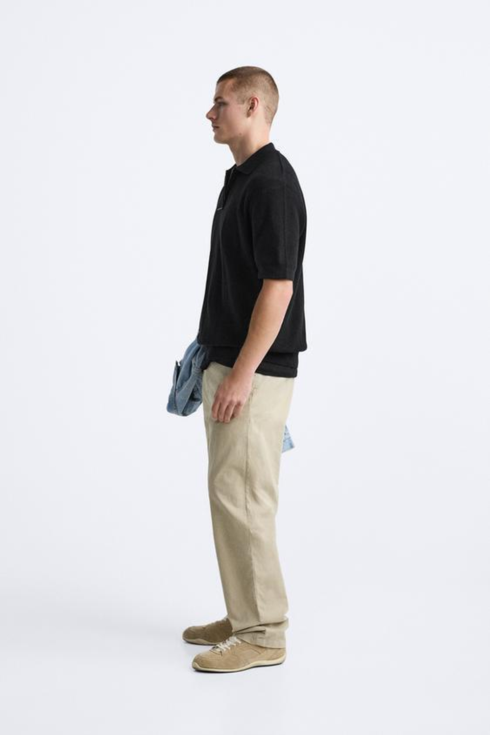 ZARA ПОЛО ИЗ ДВУХИЗНАНОЧНОГО ТРИКОТАЖА, ЧЕРНЫЙ