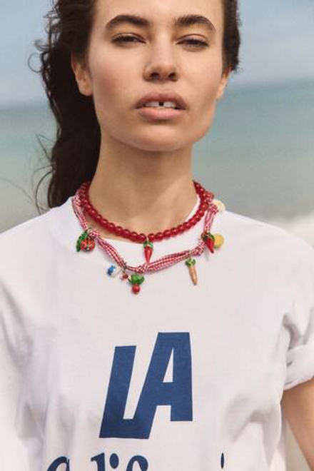 ZARA НАБОР ИЗ ДВУХ ОЖЕРЕЛИЙ С ПОДВЕСКАМИ, КРАСНЫЙ
