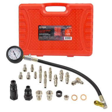 Тестер компрессии дизельного двигателя в наборе с резьбовыми адаптерами, (0-70 bar),19пр.в кейсе. FORCEKRAFT FK-917G2