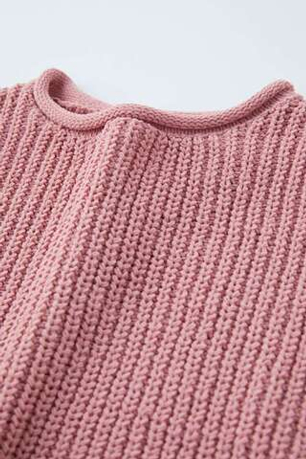 ZARA ВЯЗАНЫЙ ТРИКОТАЖНЫЙ СВИТЕР, РОЗОВЫЙ