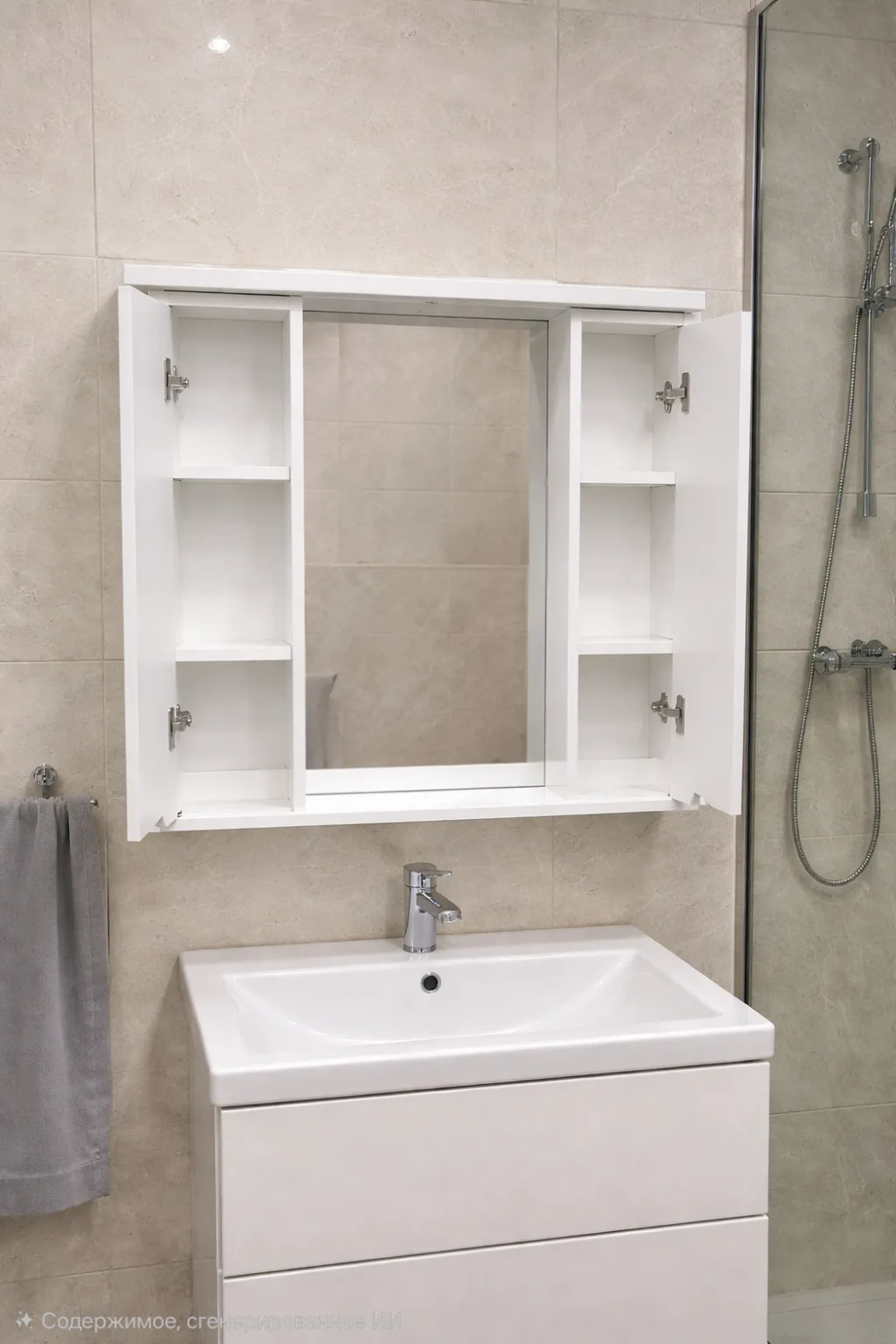 Комплект мебели для ванной комнаты Асти 80, зеркало шкаф с тумбой и раковиной Como