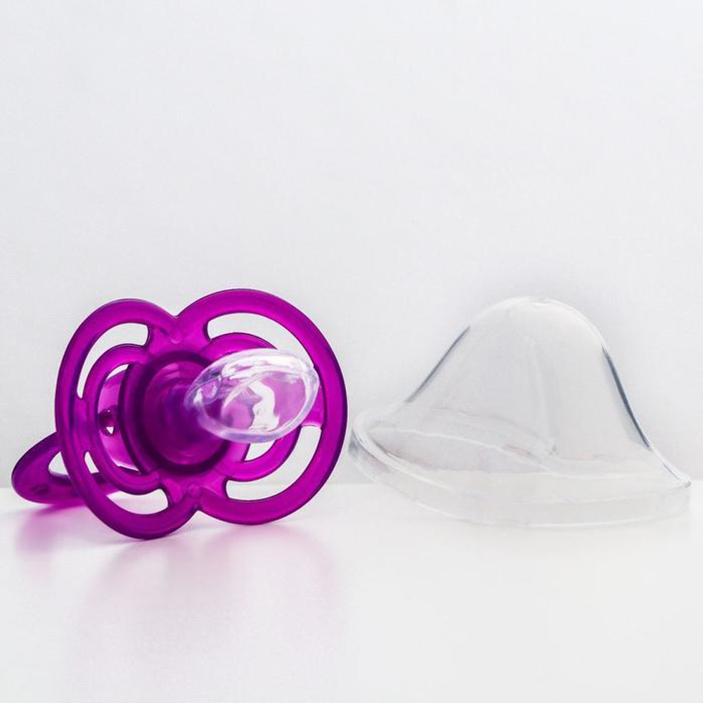 2589904 Пустышка силиконовая ортодонтическая «Бантик» с колпачком, от 0 мес., цвет фиолетовый