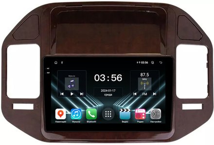 Магнитола для Mitsubishi Pajero 3, Montero 3 1999-2006 (рамка под дерево) - FarCar DX9-7007-3W монитор 9.5" IPS на Android 13, 4+64Гб, CarPlay