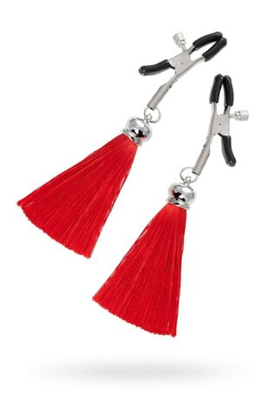 Зажимы на соски «Прищепки» с красными кисточками из шелка (Цвет: красный)