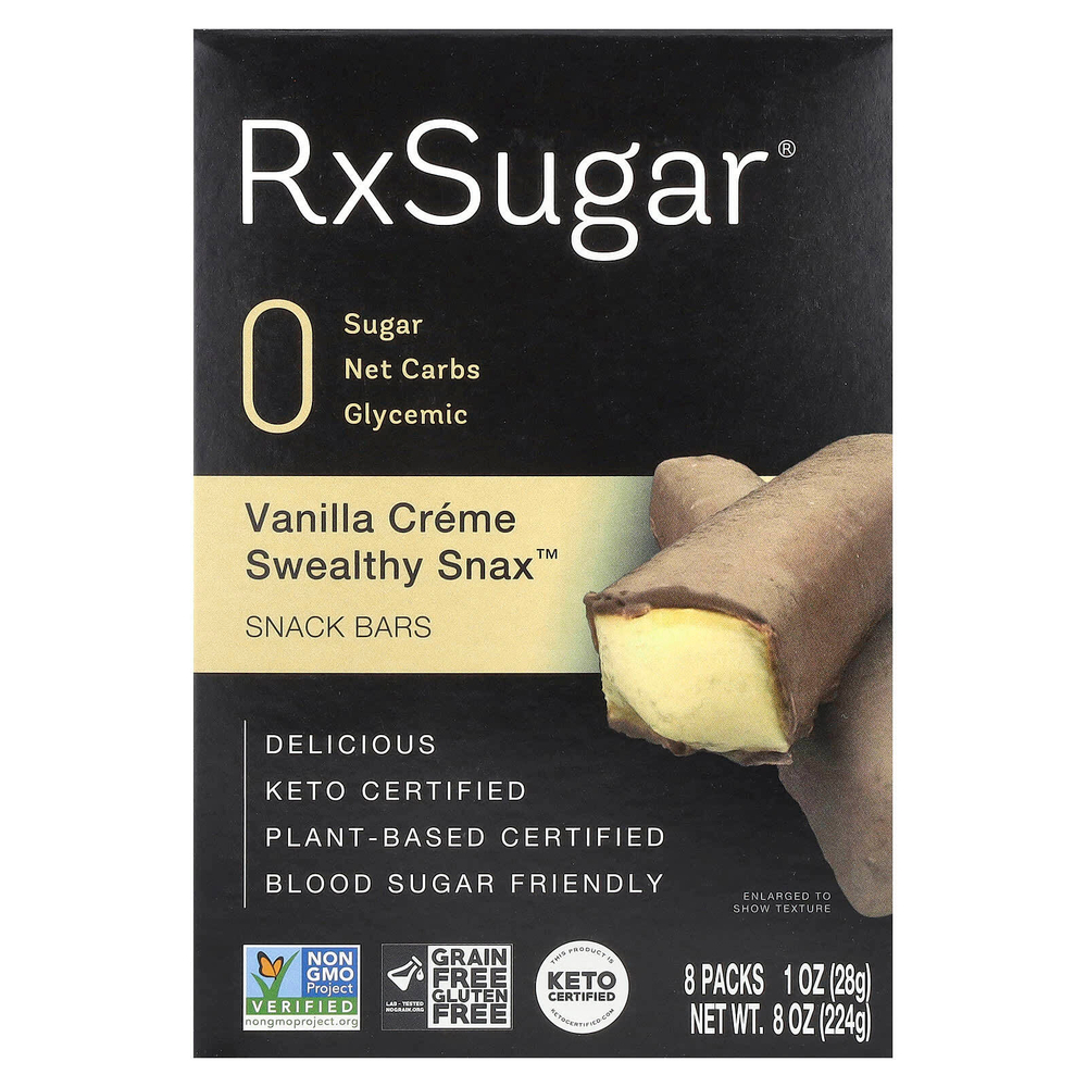 RxSugar, Swealthy Snax, батончики, ванильный крем, 8 пакетиков по 28 г (1 унция)