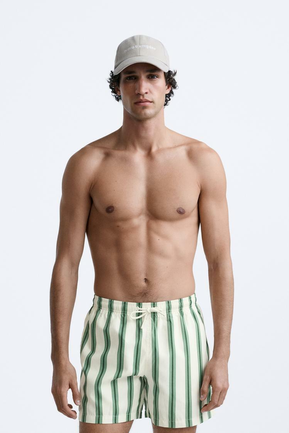 ZARA ПОЛОСАТЫЕ ПЛАВКИ, БУТЫЛОЧНО-ЗЕЛЕНЫЙ