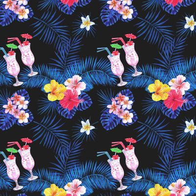 Пляжное настроение пальмы, пинаколада, цветы