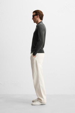 ZARA ТРИКОТАЖНОЕ ПОЛО, ТЕМНЫЙ АНТРАЦИТ