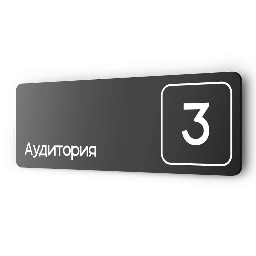 Таблички с номером аудитории &quot;Аудитория №3&quot;, для офиса, 30 х 10 см, серия COSMO 3010, черная, Айдентика Технолоджи