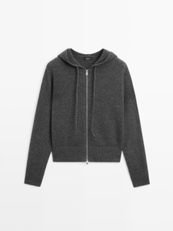 Massimo Dutti Кардиган из смесовой шерсти с застежкой-молнией и капюшоном, серый