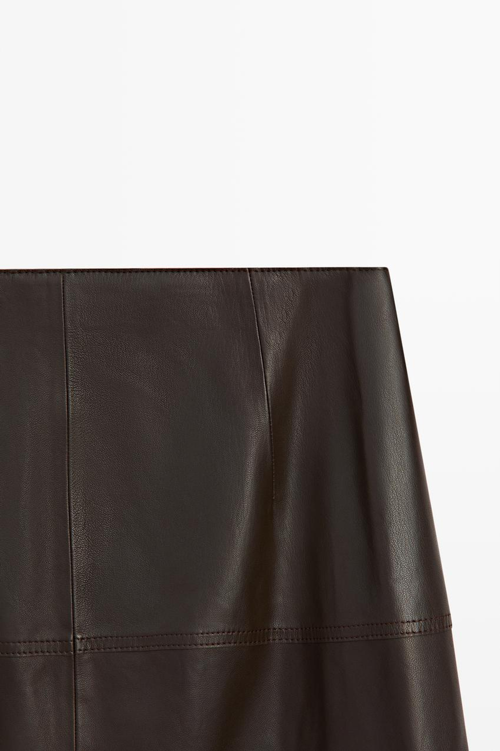 Massimo Dutti Юбка-миди из кожи наппа с завязками, коричневый