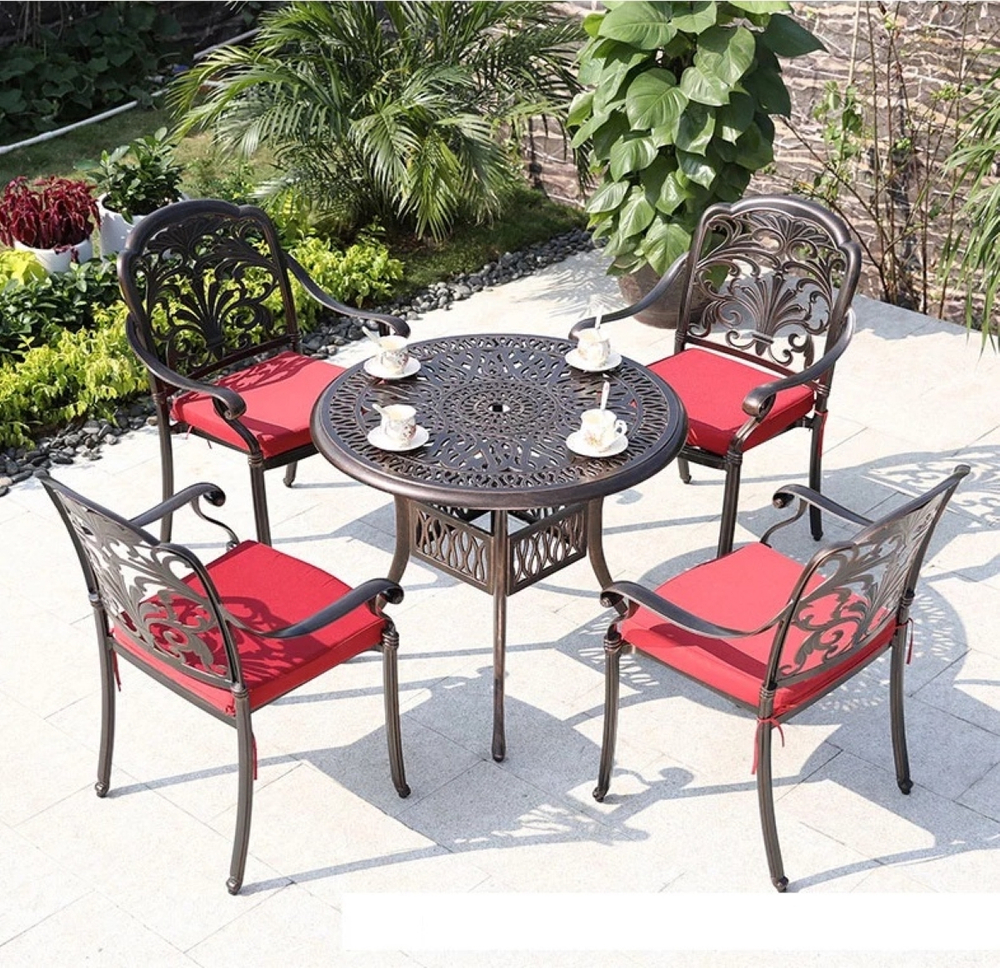 Обеденный комплект из литого алюминия стол Феникс(90см) + 4 кресла Марбелья