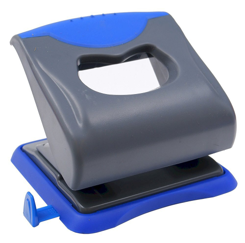 Дырокол Qredo, 30 листов, металлический, с выдвижной линейкой и резиновой накладкой, серо-синий