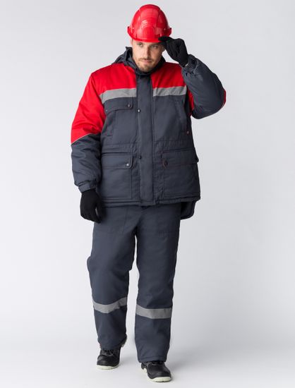 Костюм зимний "Сибер" полукомбинезон (т.серый/красный)