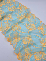 Вышивка на сетке среднеэластичная Мятно-бирюзовый/оранжевый К724 правая