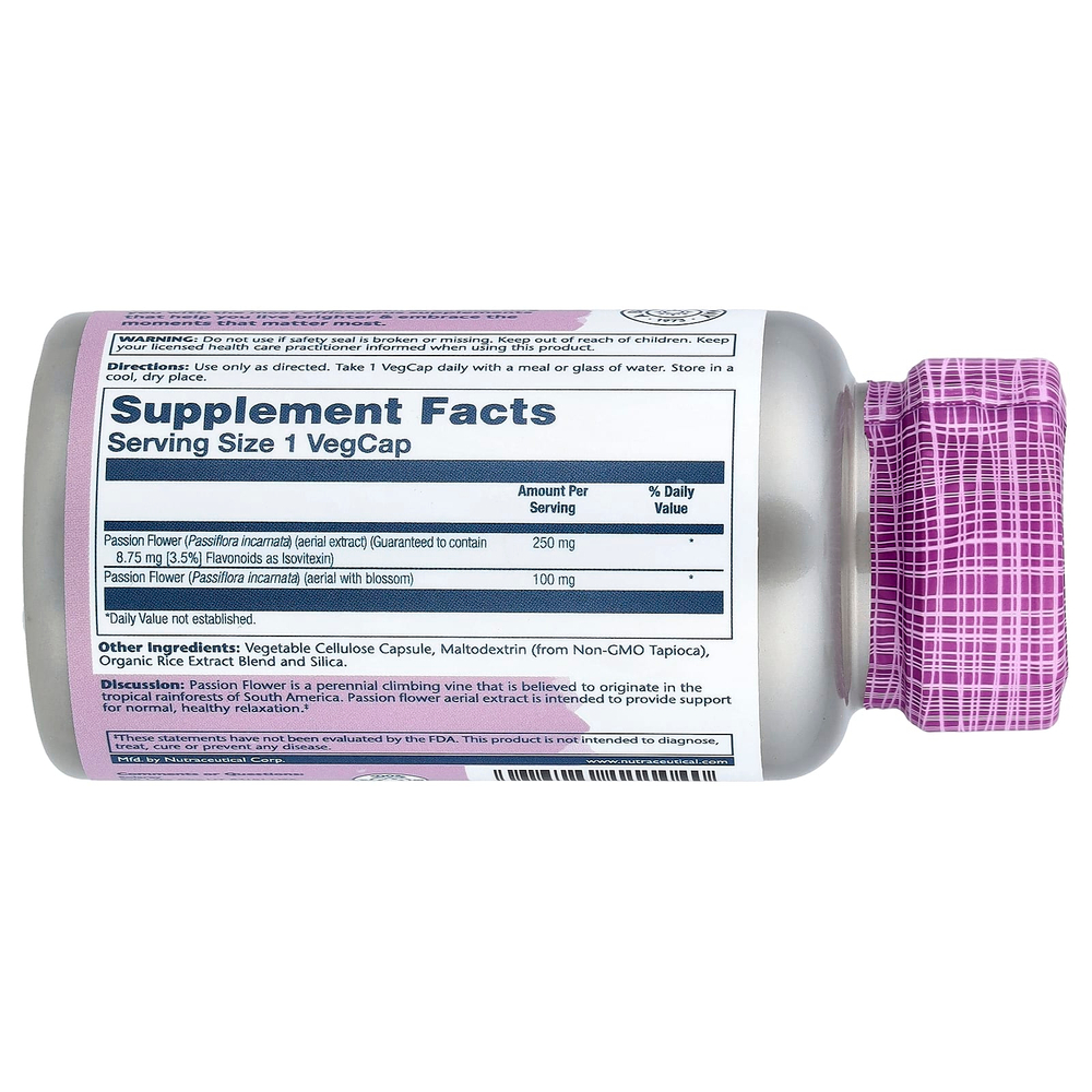 Solaray, жизненно важные экстракты, пассифлора, 60 растительных капсул