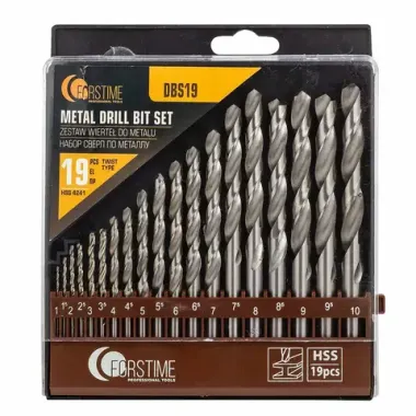Сверла по металлу, набор 19пр. (1-10мм) FORSTIME FT-DBS19