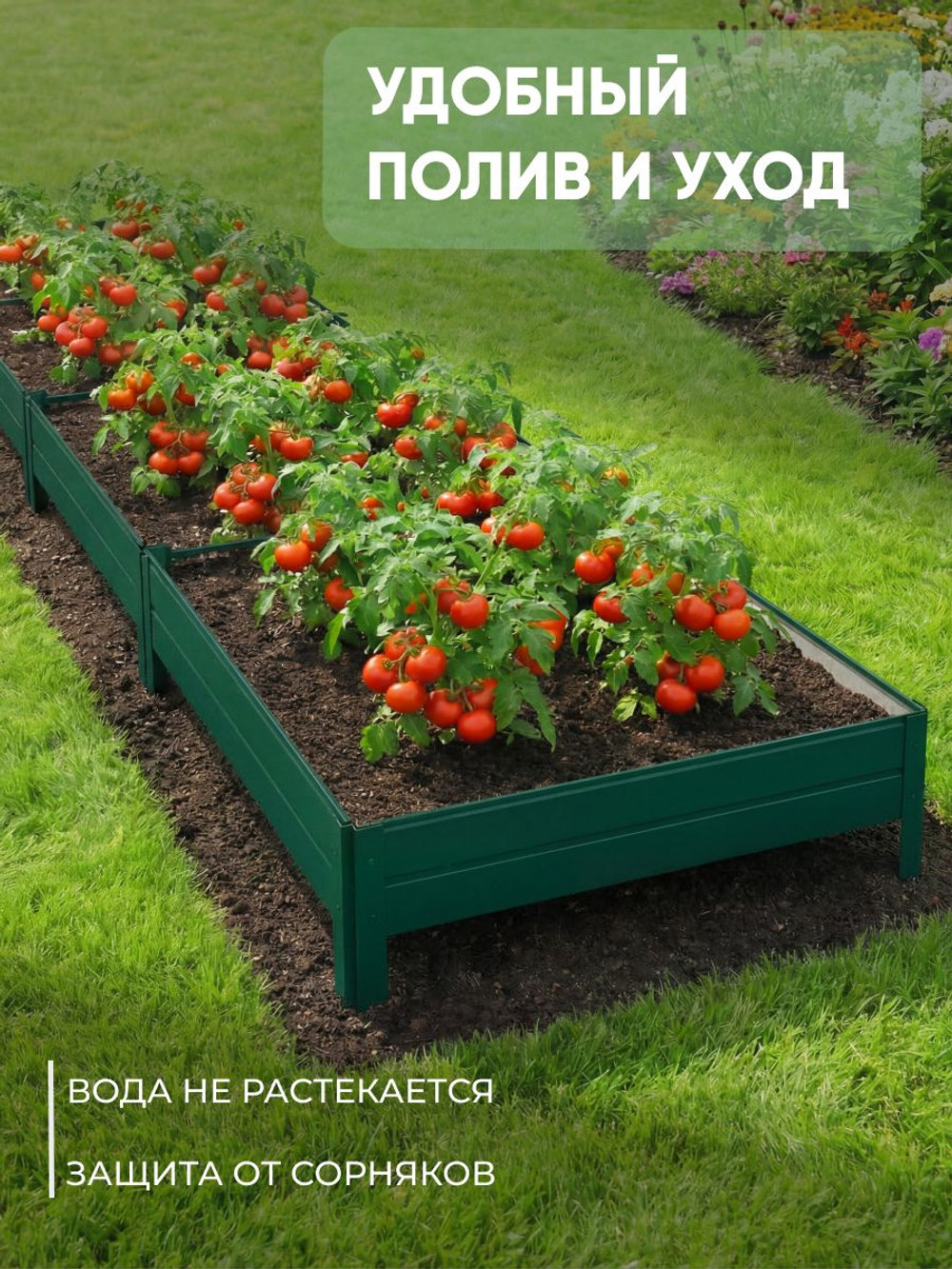 Грядка Ивановская 1х6 метра, борт 20см Зеленый (RAL 6005), (сборка: саморезы)