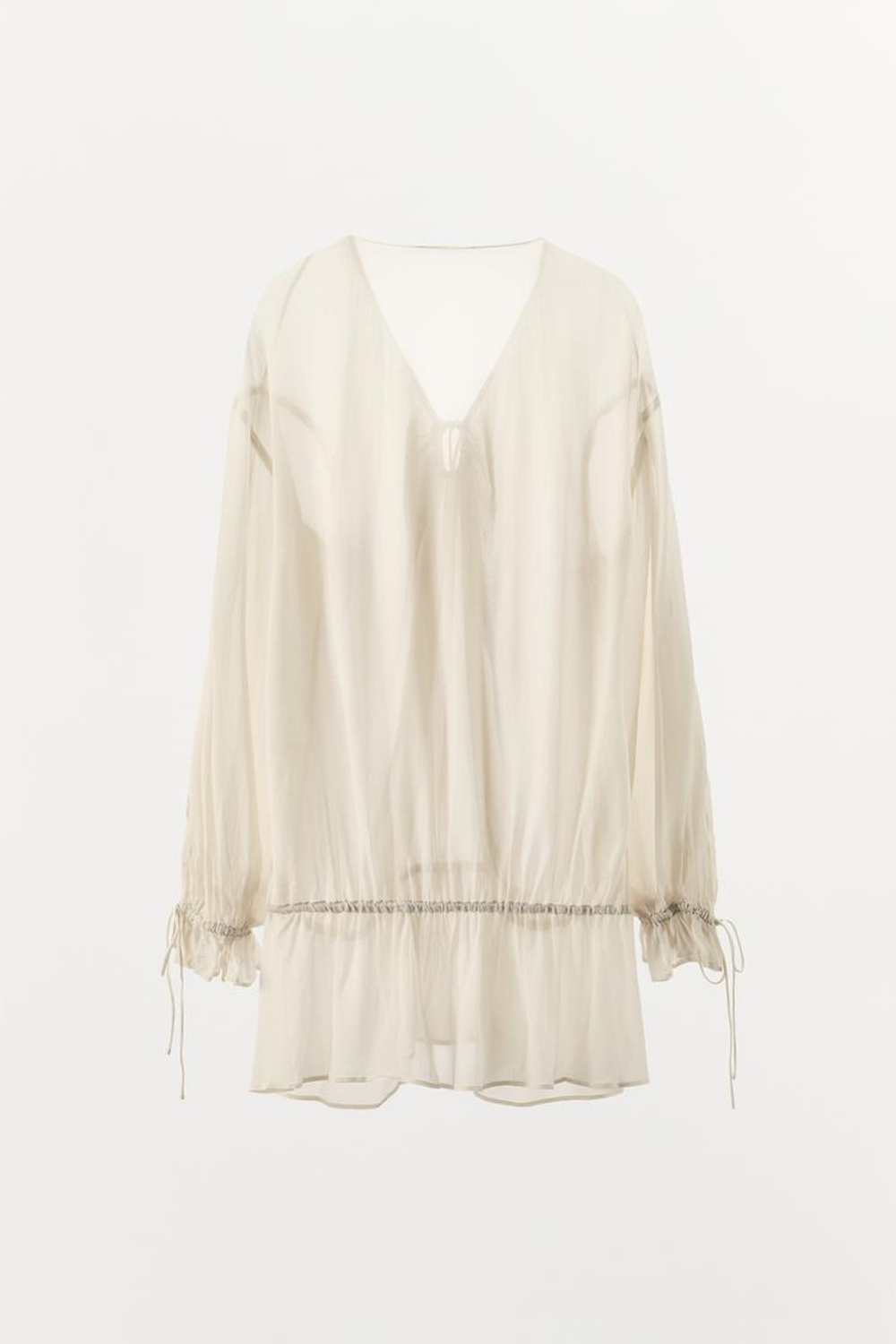 ZARA ПОЛУПРОЗРАЧНЫЙ ТОП ИЗ СТРУЯЩЕЙСЯ ТКАНИ, ЖЕЛТОВАТО-БЕЛЫЙ