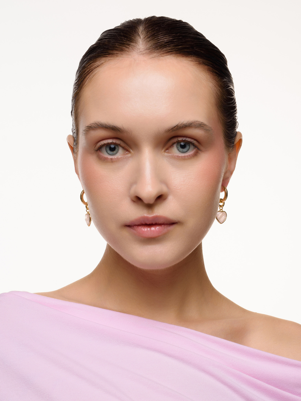 Серьги "Whale Amour" gold розовый кварц